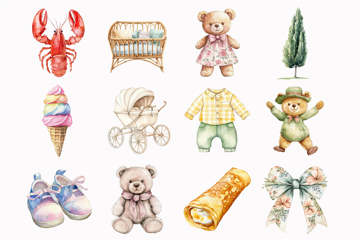 Watercolor Italian Teddy Bear Clipar, a Seasonal Illustration by Design Market (Photo 5 of 5)