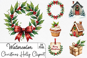 Christmas Holly Clipart Bundle, an Illustration by CrexoraLab