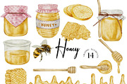 Honey Bee Watercolor Clipart, a Food Illustration by Stellalunarts (Thumbnail 1 of 2)