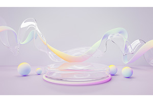 Transparent podium display with, a Background Graphic by Marozhkastudio