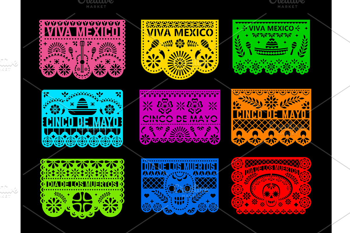 Mexican papel picado paper cut, a Seasonal Illustration by Vector Tradition