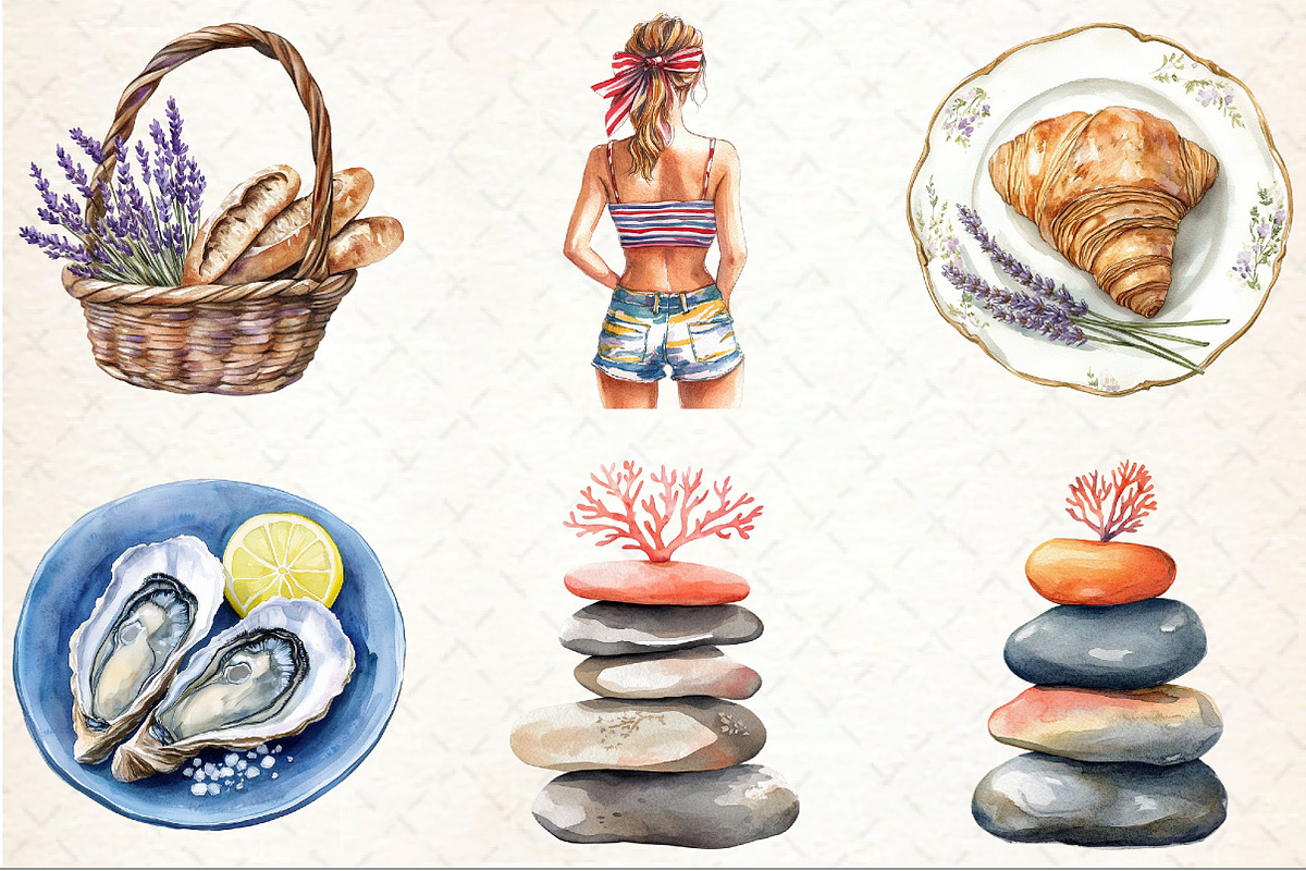 French Riviera Watercolor Clipart, an Illustration by Rose Art (Photo 7 of 7)