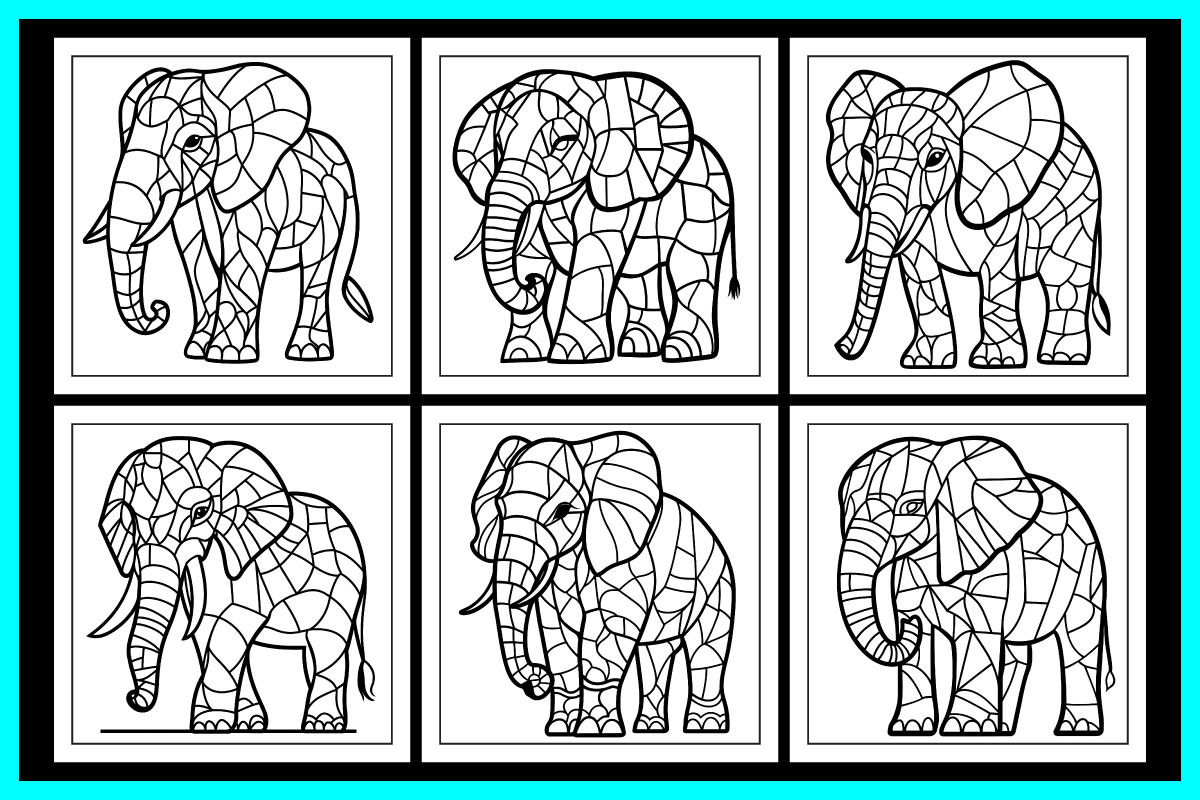 Stained Glass Elephant Coloring Page, an Animal Illustration by protabsorkar11 (Photo 5 of 6)