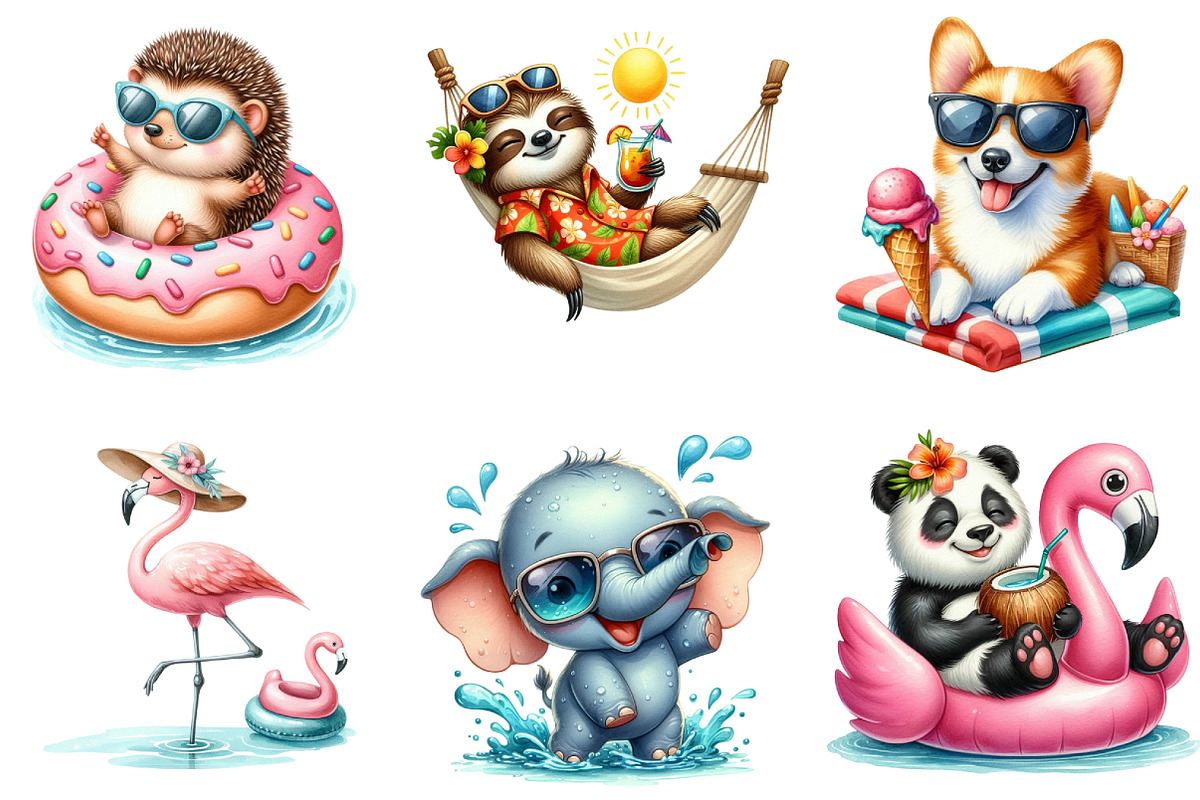Summer Cute Animals Clipart, a Seasonal Illustration by DreamArtGraphic (Photo 2 of 4)