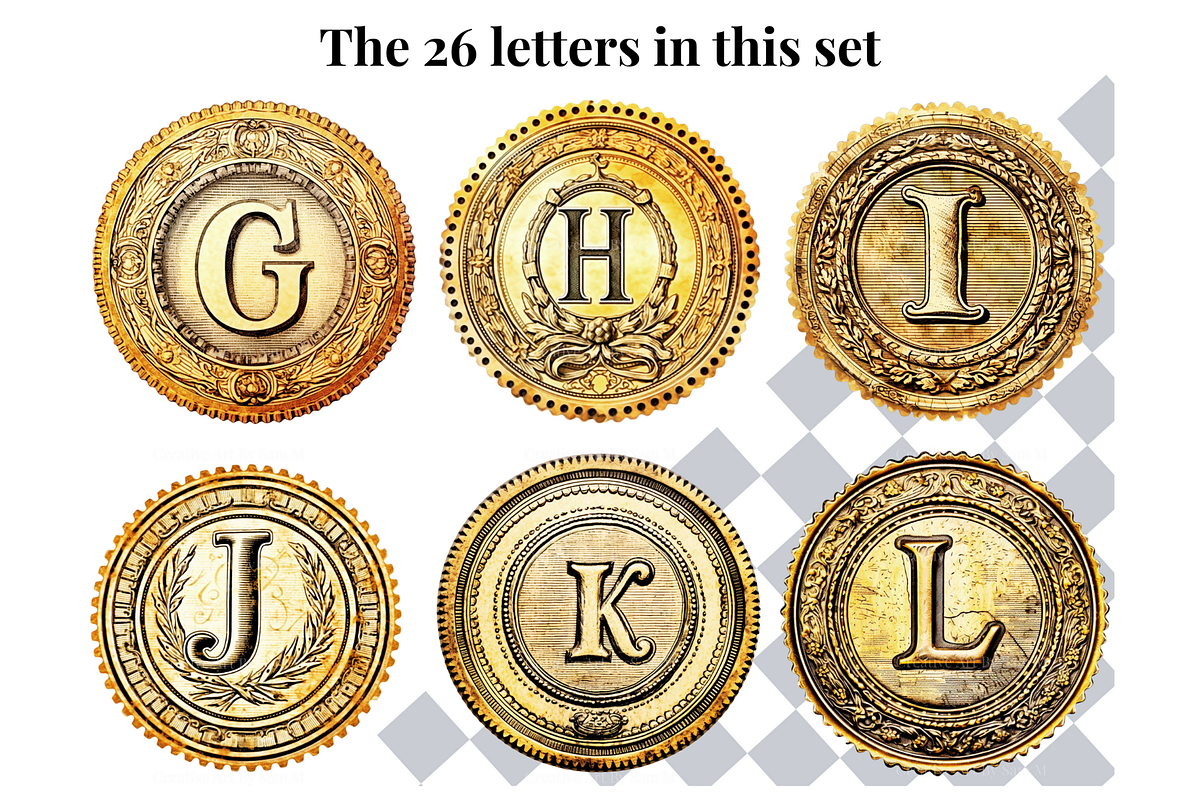 Antique Gold Stamp Alphabet Letters, a Decorative Illustration by Creative Art By SamM (Photo 4 of 10)