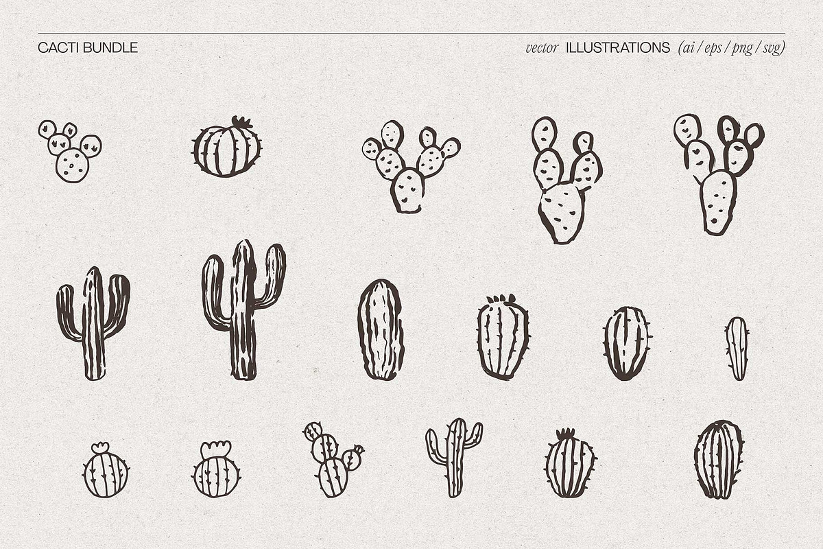 Sketch Cacti Vector Bundle, a Seasonal Illustration by TheMountBirdStudio (Photo 6 of 14)
