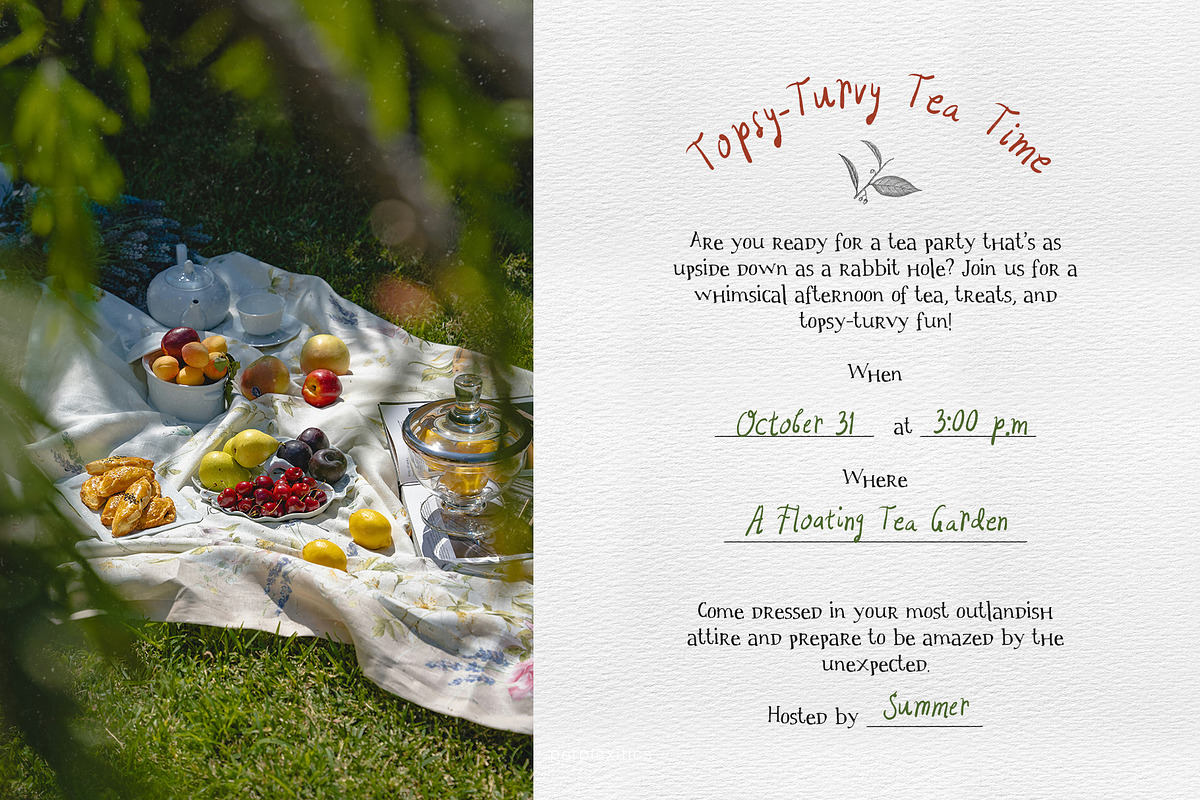Tea Party Romance Handwritten Font, a Handwritten Font by Perplexitics (Photo 4 of 16)
