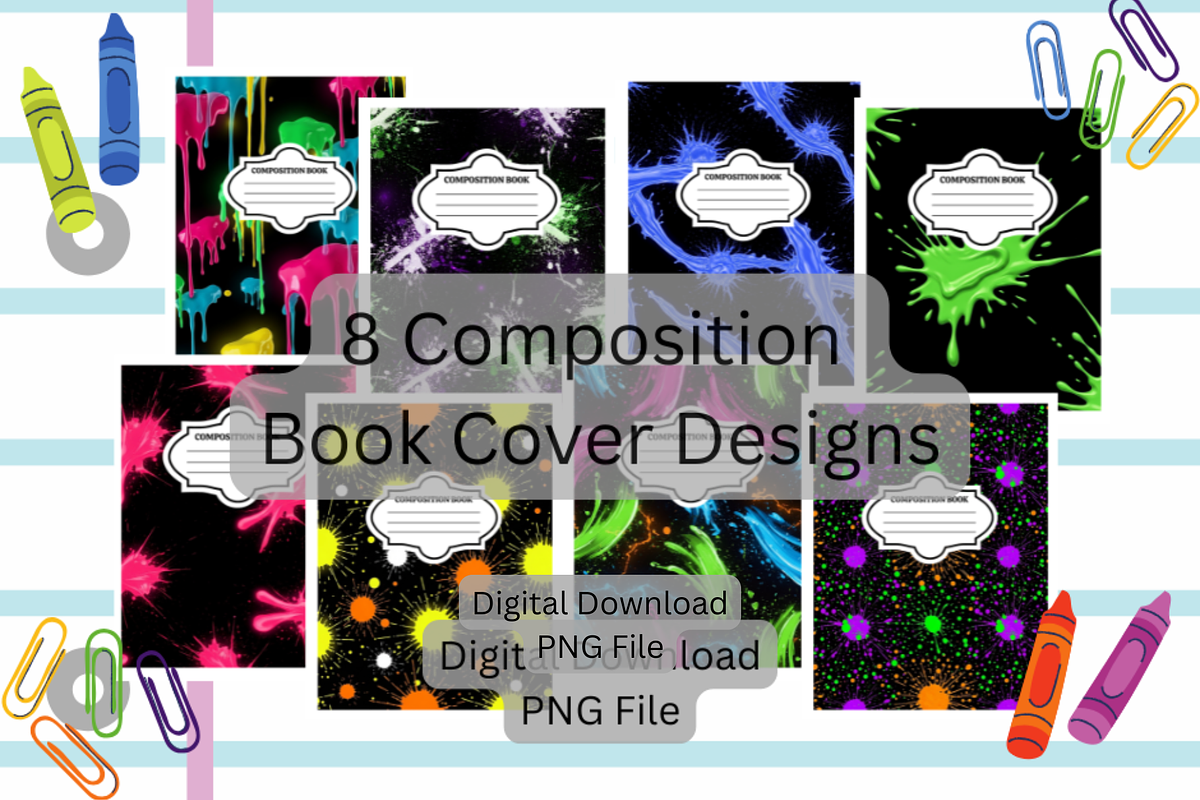 8 Neon Themed Composition Book Cover, a Pattern Graphic by SmallTownDigital (Photo 1 of 4)