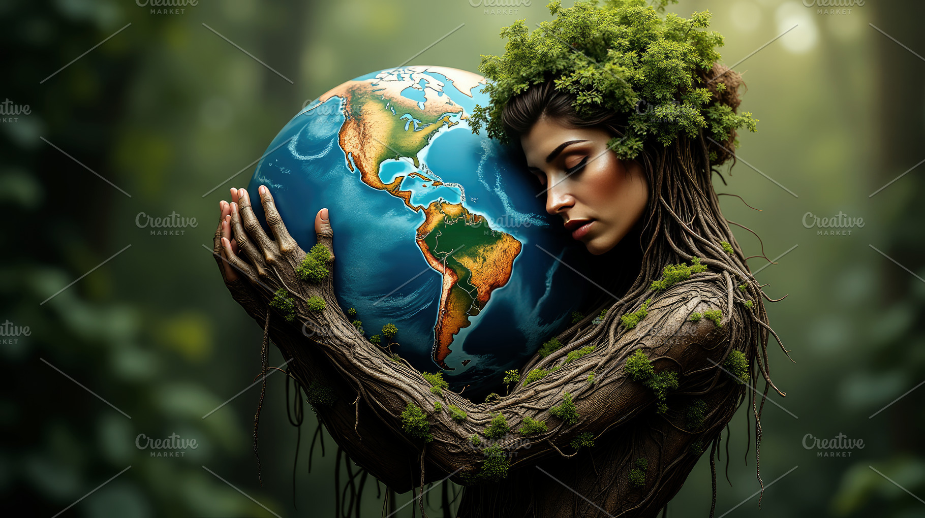Tree woman tenderly embracing planet, a Person Photo by Perpis