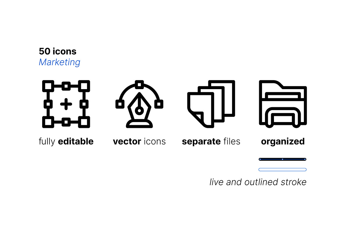 50 Marketing Icons, an Outline Icon by Side Project (Photo 3 of 7)