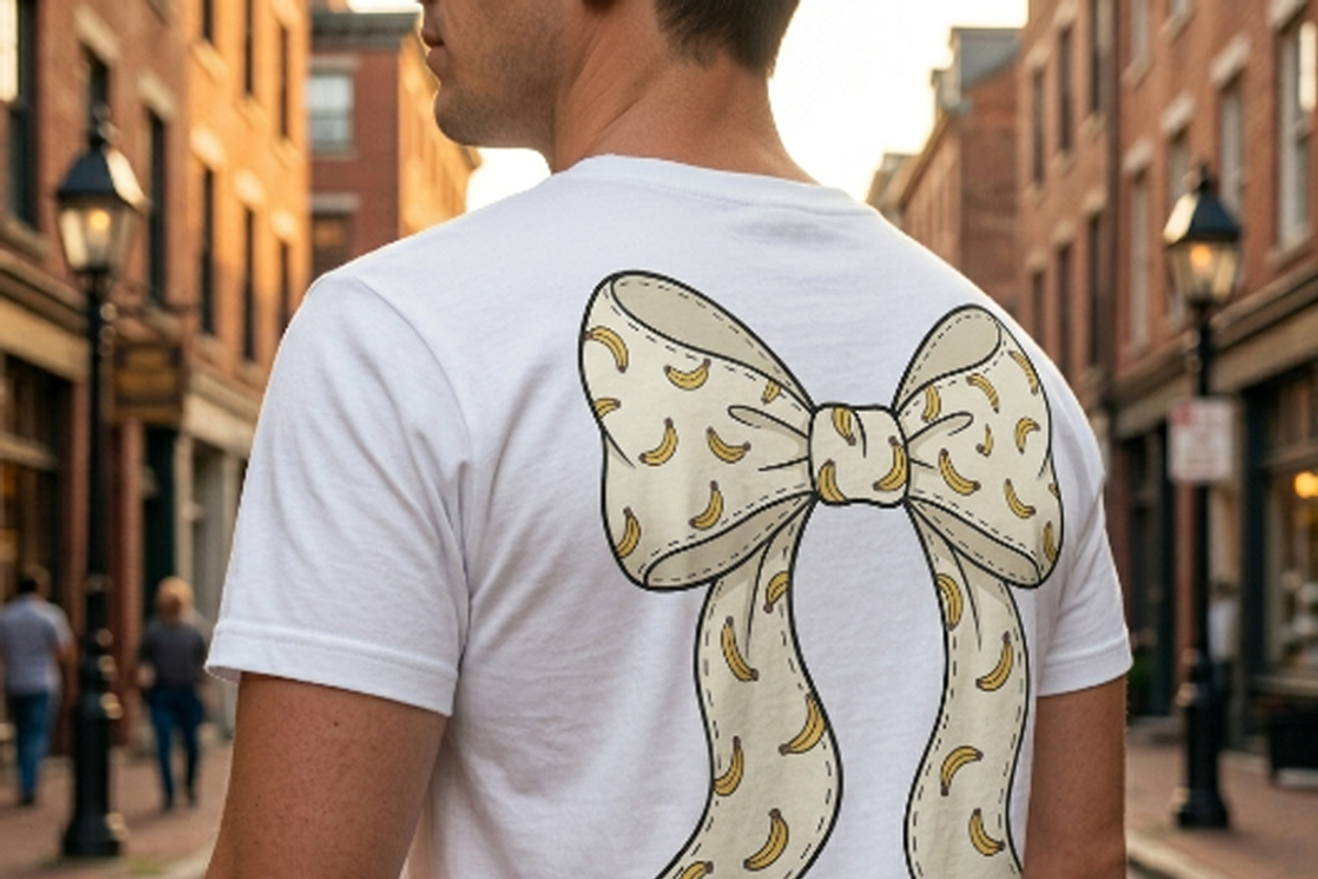 Banana Pattern Coquette Bow PNG, a Shirt Mockup by Vector Stall (Photo 5 of 16)
