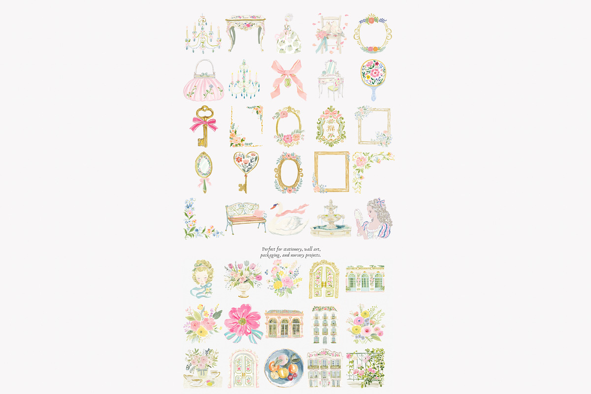 Pastel chateau watercolor clipart, a Decorative Illustration by Patishop Art (Photo 8 of 9)