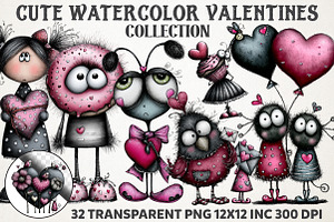 Cute Watercolor Valentines Clipart B, an Illustration by RobertsArt