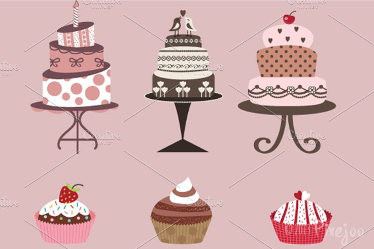 Cakes and Cupcakes Clipart in Vector