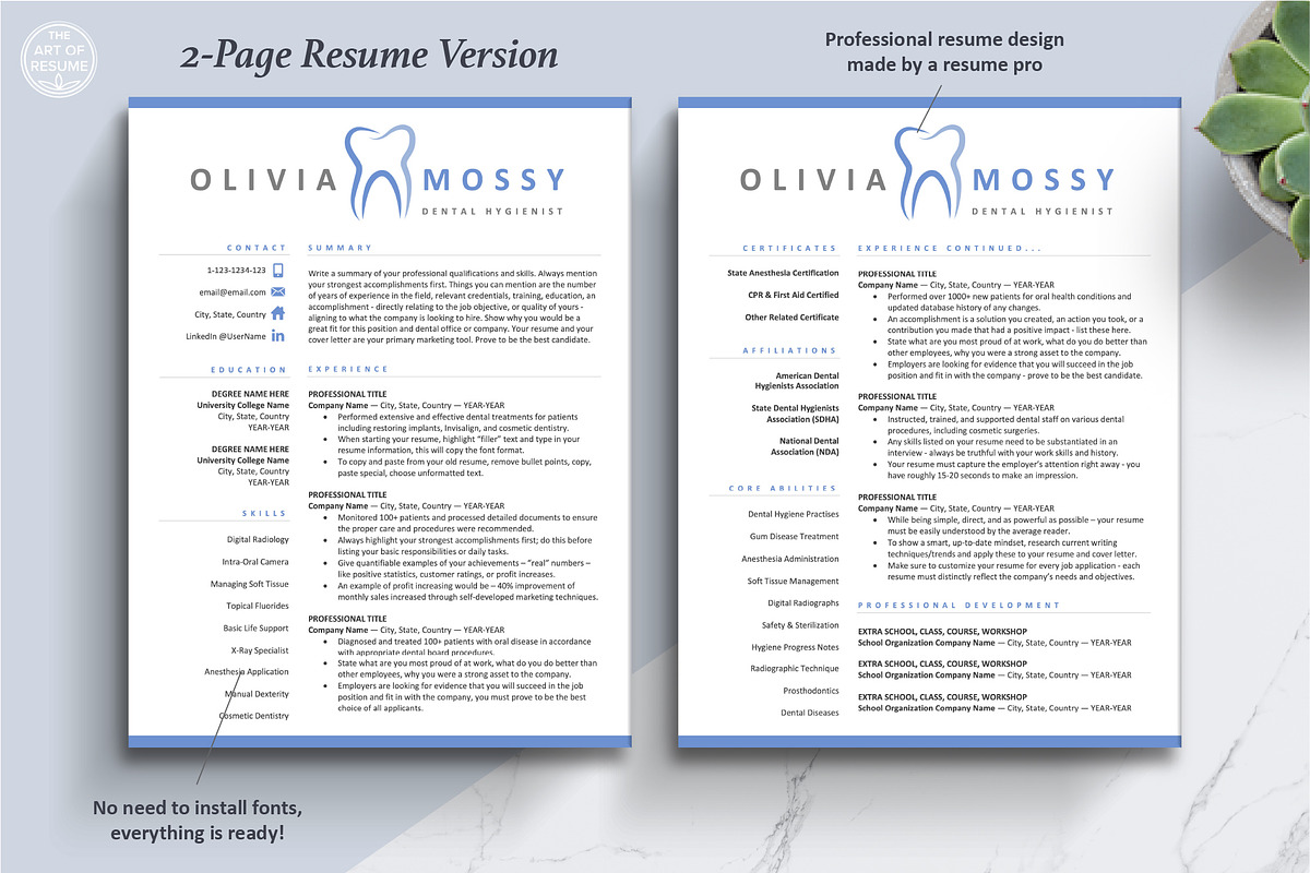 Hygienist Dental Dentist Resume CV, a Resume Template by The Art of Resume (Photo 4 of 8)