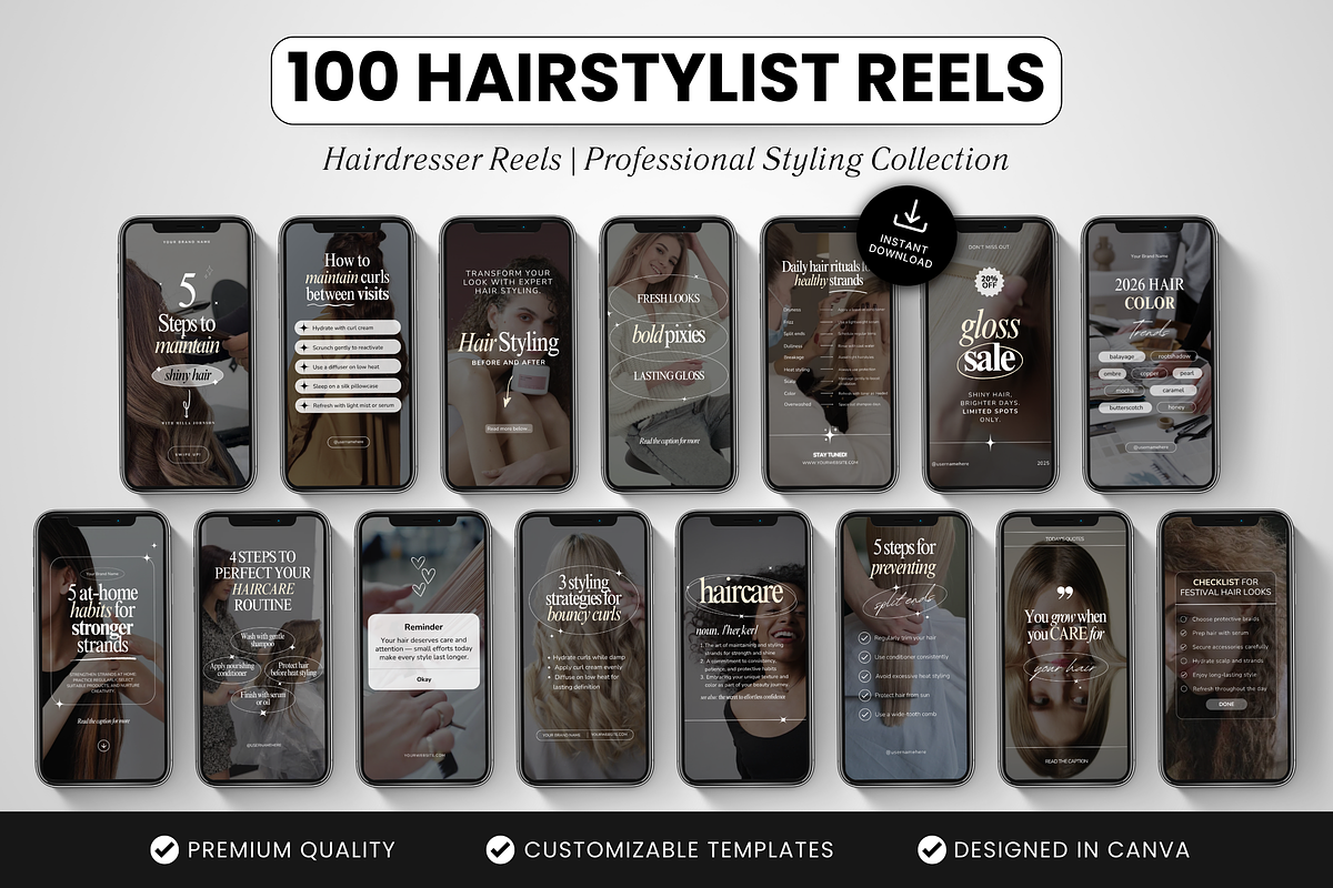 100 Hairstylist Instagram Reels Templates