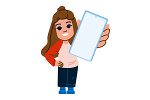 Smiling girl showing smartphone with, a Technology Illustration by pikepicture