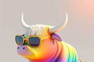 Funny Childish Bull Wearing Sunglasses On A Light Color Backgrou