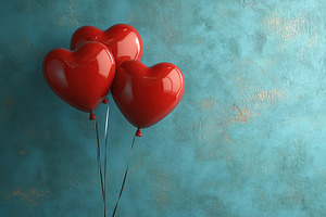 Red heart-shaped balloons on blue background, a Photo by AlyaAnd