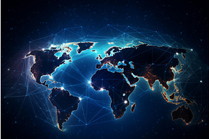 Planet earth glowing at night with, a Technology Illustration by Ylivdesign