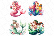 Cute Mermaid Watercolor Clipart, an Illustration by DreamPrint404 (Thumbnail 3 of 3)