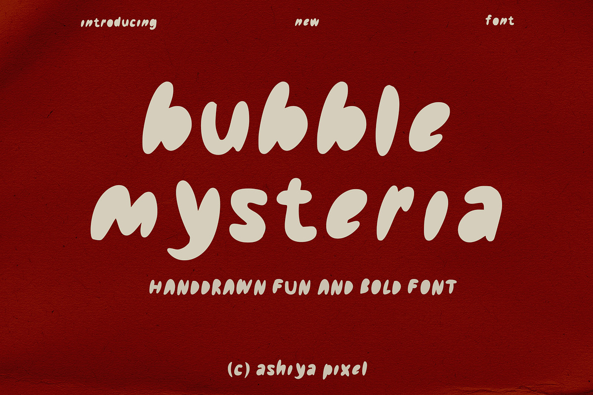 bubble mysteria - handdrawn fun font, a Handwritten Font by Ashiya Pixel (Photo 1 of 10)