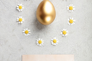 Golden Easter Egg with Daisy Wreath and Happy Easter Card, a Holiday Photo by Natalia Klenova's Shop