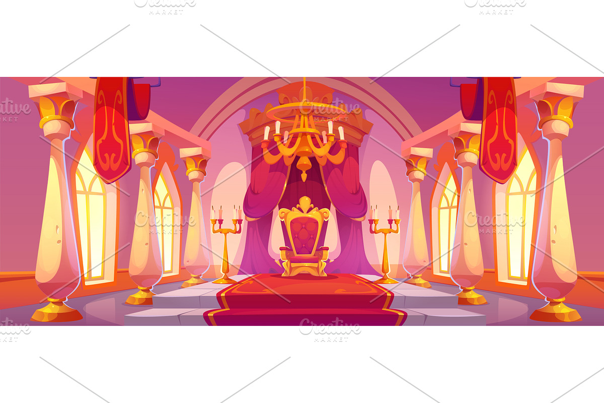 Castle hall room with golden king, an Object Illustration by art PVP - market