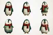 Christmas Penguin Watercolor Clipart, an Illustration by RobertsArt (Thumbnail 2 of 7)