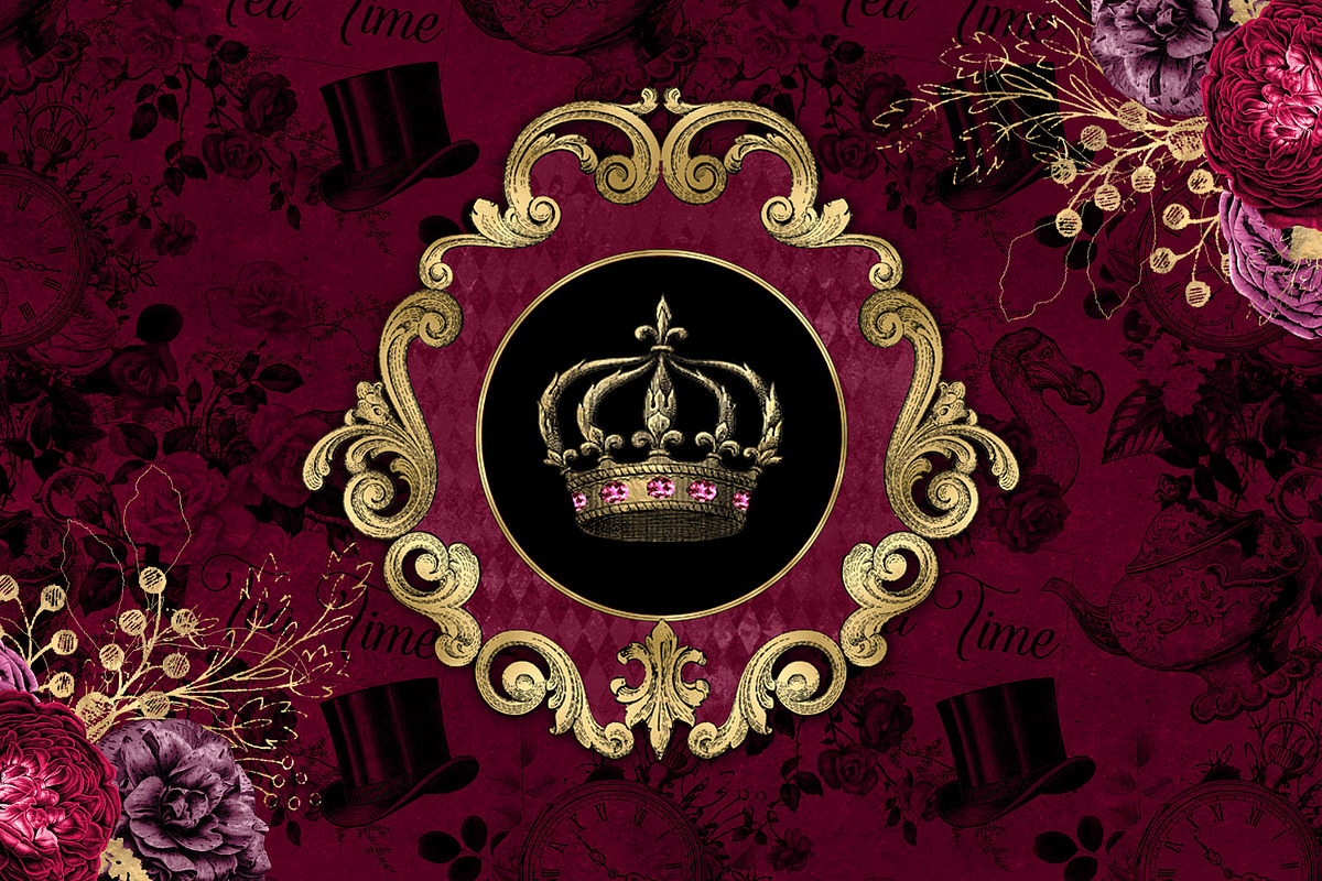 Burgundy & Gold Alice Graphics, an Illustration by Digital Curio (Photo 2 of 5)