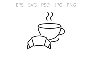 Coffee And Croissant Outline Icon