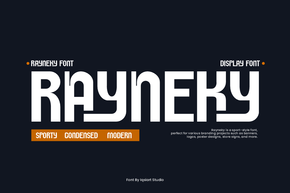 Rayneky - Sporty Font, a Sans Serif Font by Iqsiart Studio (Photo 1 of 8)