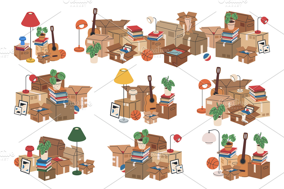 Moving boxes vector set, an Object Illustration by Torontotokio (Photo 2 of 6)