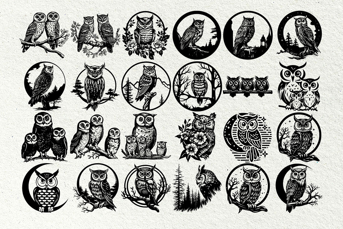 Owl svg bundle. Owl and moon, an Animal Illustration by DENIDigitalArtSudio (Photo 4 of 6)