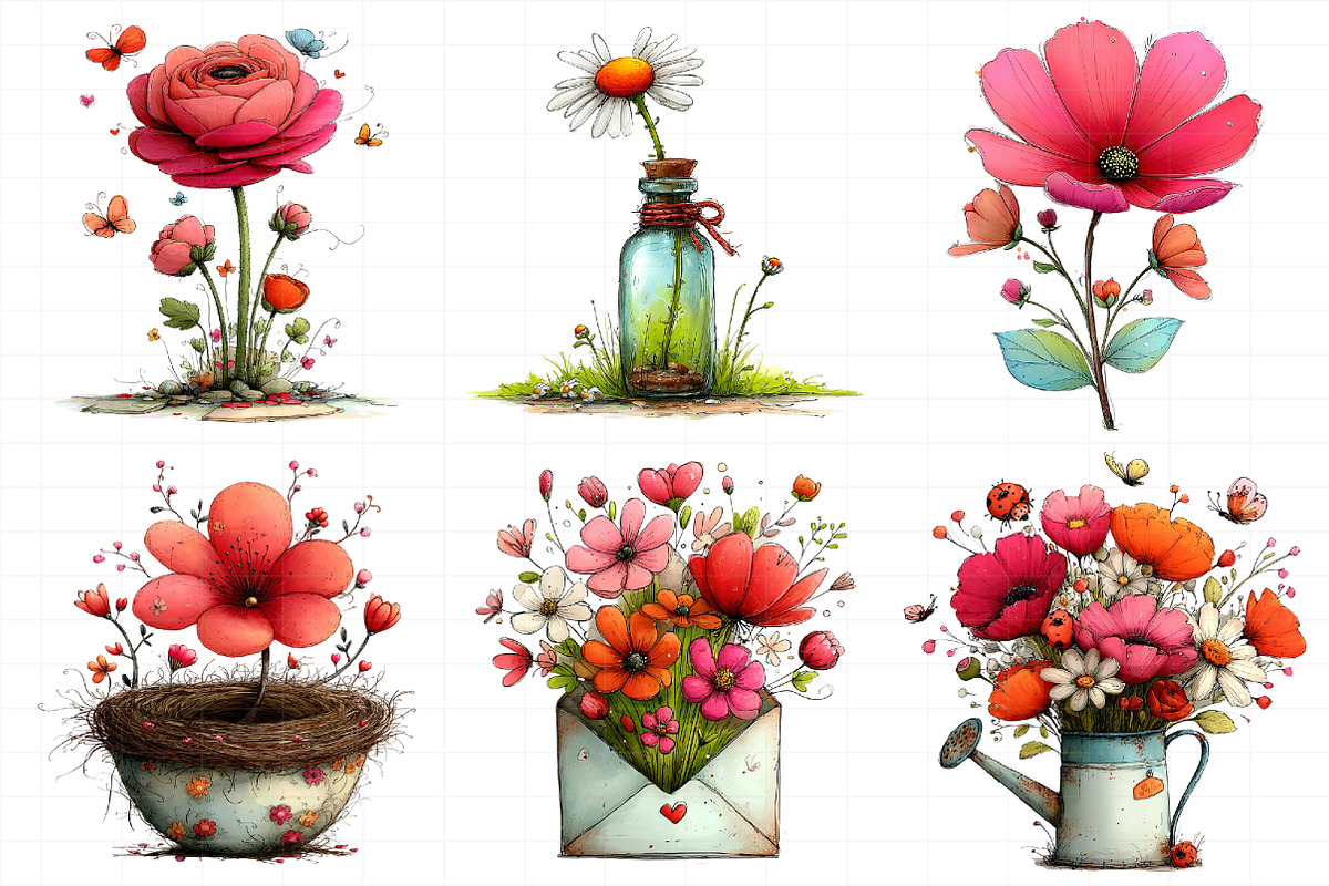 Whimsical Flowers Spring Clipart, an Illustration by Daily.Designs (Photo 3 of 8)
