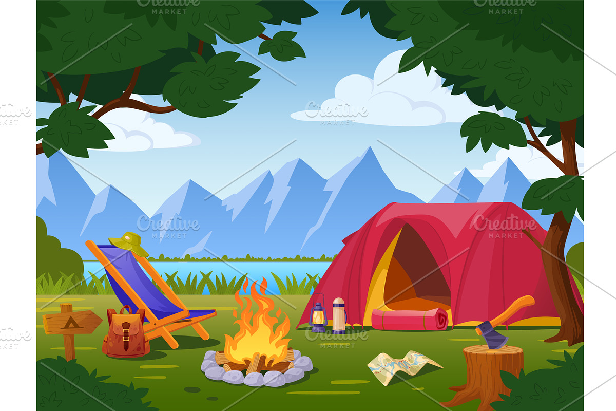 Cartoon forest camp landscape, a Sport Illustration by Stock-Smart-Start