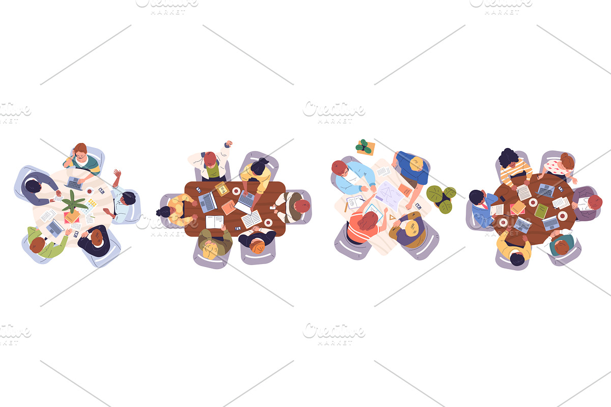 Brainstorm top view. Students work, a Person Illustration by Stock-Smart-Start