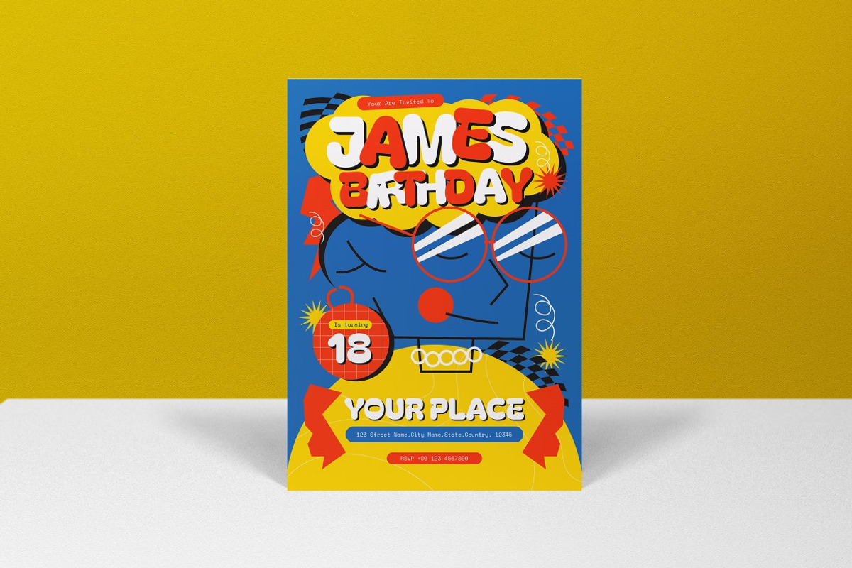 Blue Pop Teen Birthday Invitation, an Invitation Template by graphicook (Photo 6 of 6)