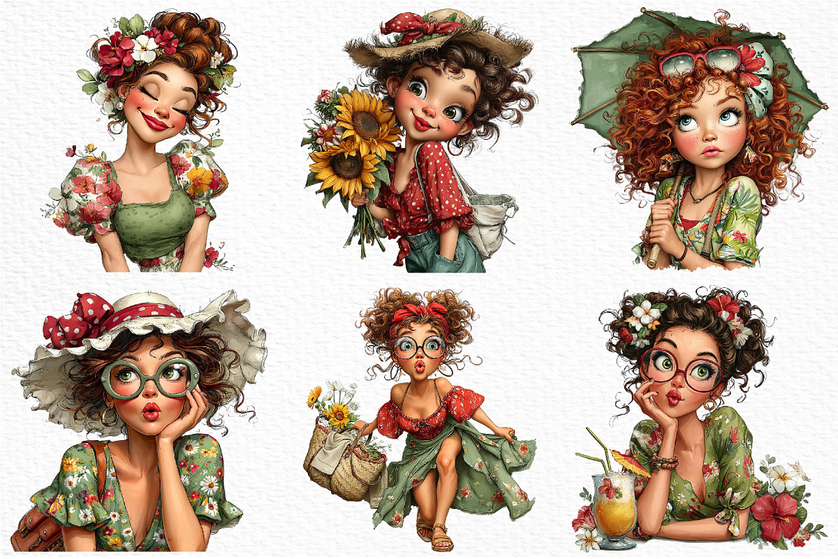 Whimsical Summer Girl Clipart, an Illustration by Craft Nest (Photo 5 of 12)