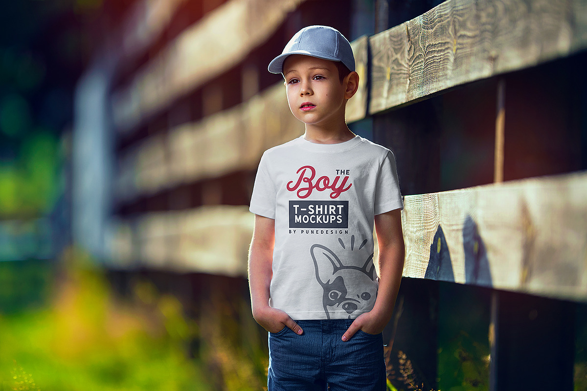 Boy T-Shirt Mock-Up Set, a Shirt Mockup by PuneDesign (Photo 2 of 6)