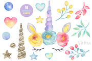 Watercolor Unicorn floral clipart, an Animal Illustration by Vivitta (Thumbnail 2 of 4)
