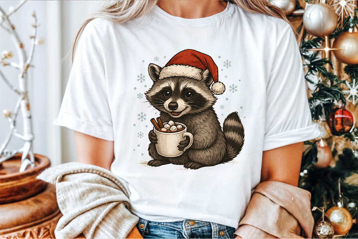 Watercolor Christmas Raccoon PNG, an Illustration by Sublimation Artist (Photo 4 of 9)