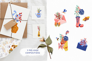 Spring Illustrations, Patterns Set