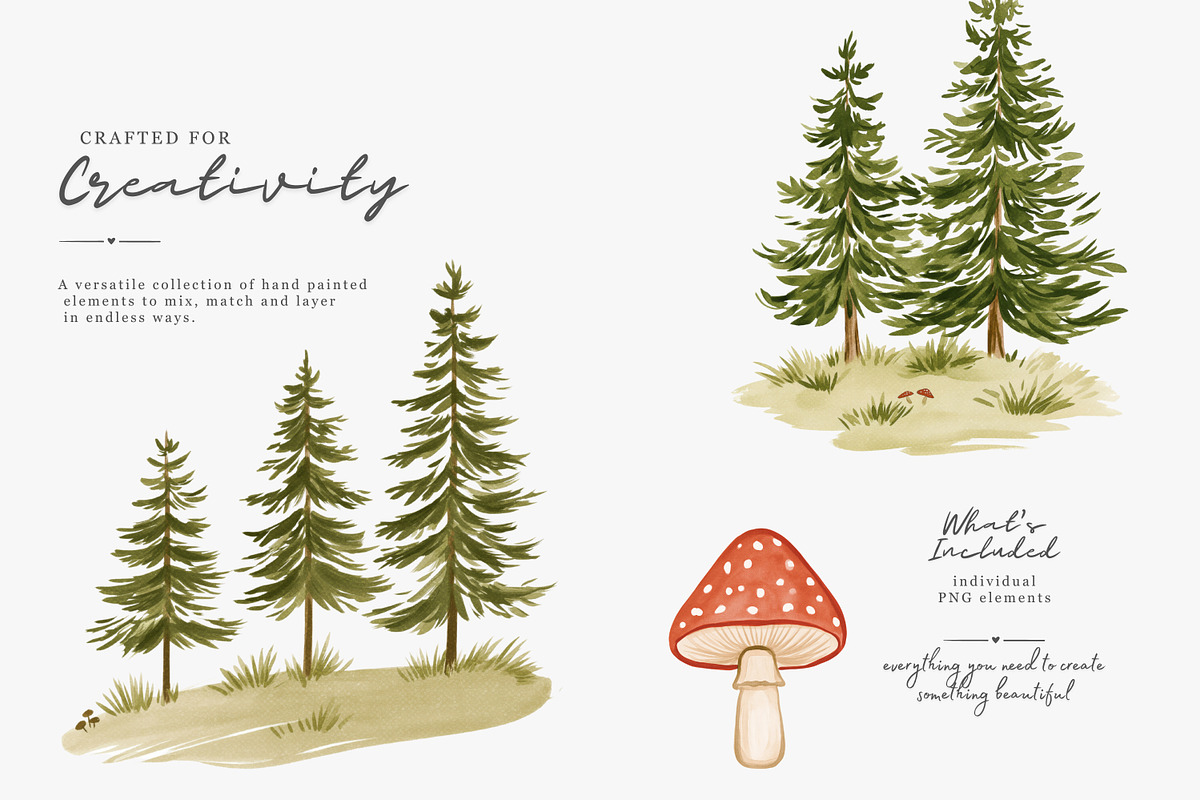 whimsical woodland clipart set, a Decorative Illustration by Patishop Art (Photo 7 of 15)