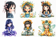Cute Chibi Floral Girls Clipart, an Illustration by Craft Nest (Thumbnail 4 of 6)