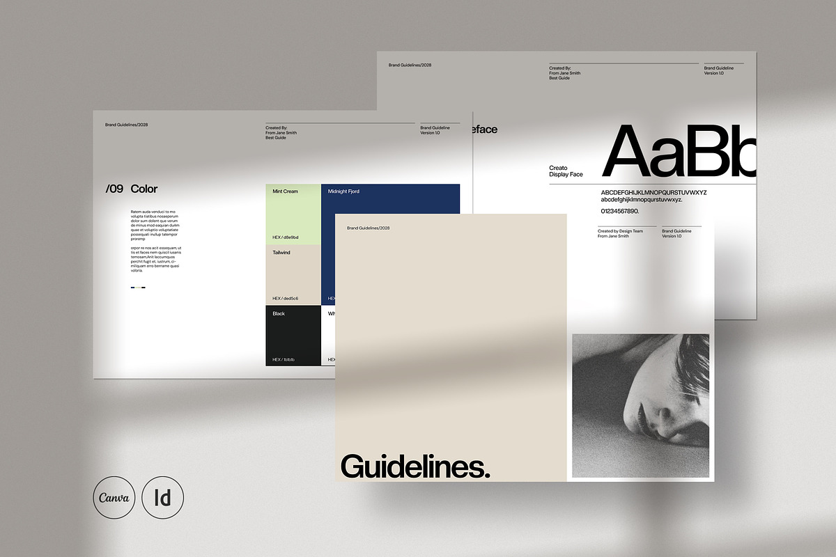 Brand Guideline Templates - CANVA, a Branding & Logo Template by evgenystudio (Photo 1 of 17)