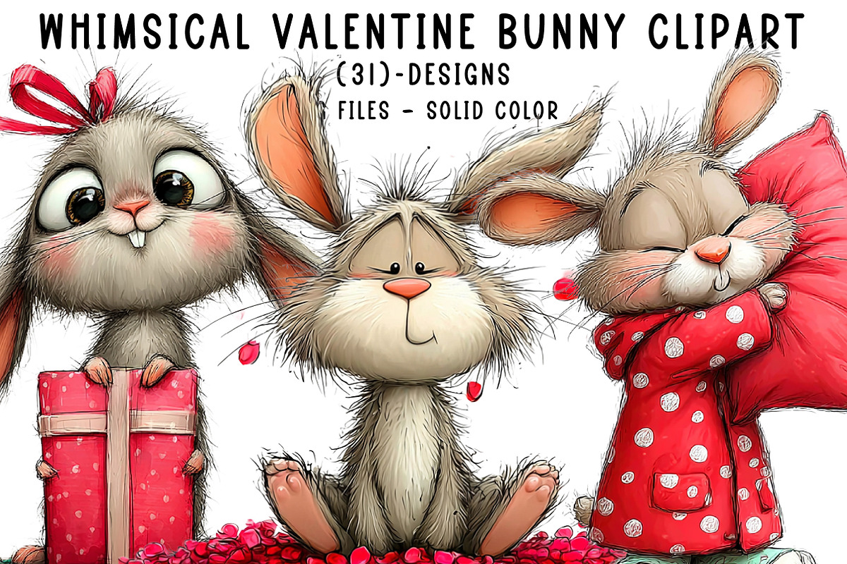 Whimsical Valentine Bunny Clipart, an Illustration by CreationArt (Photo 1 of 5)