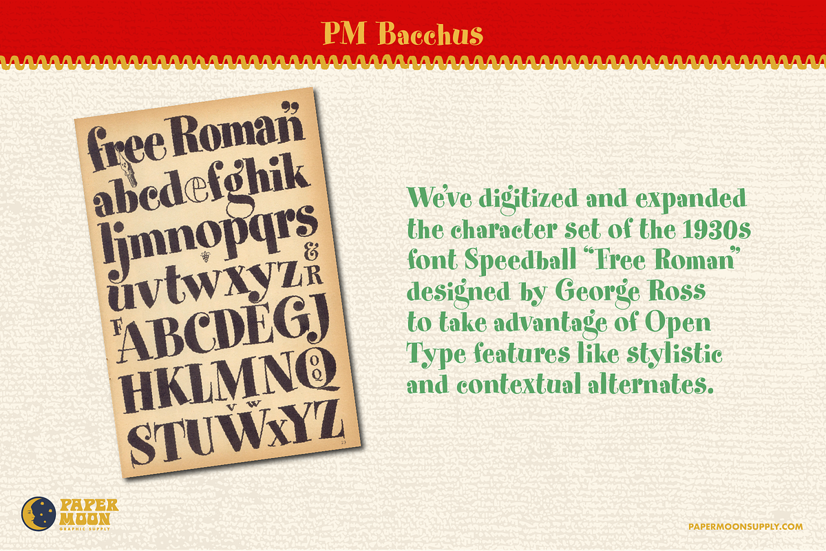 PM Bacchus Bouncy Retro Serif, a Serif Font by Paper Moon Graphic Supply (Photo 2 of 9)