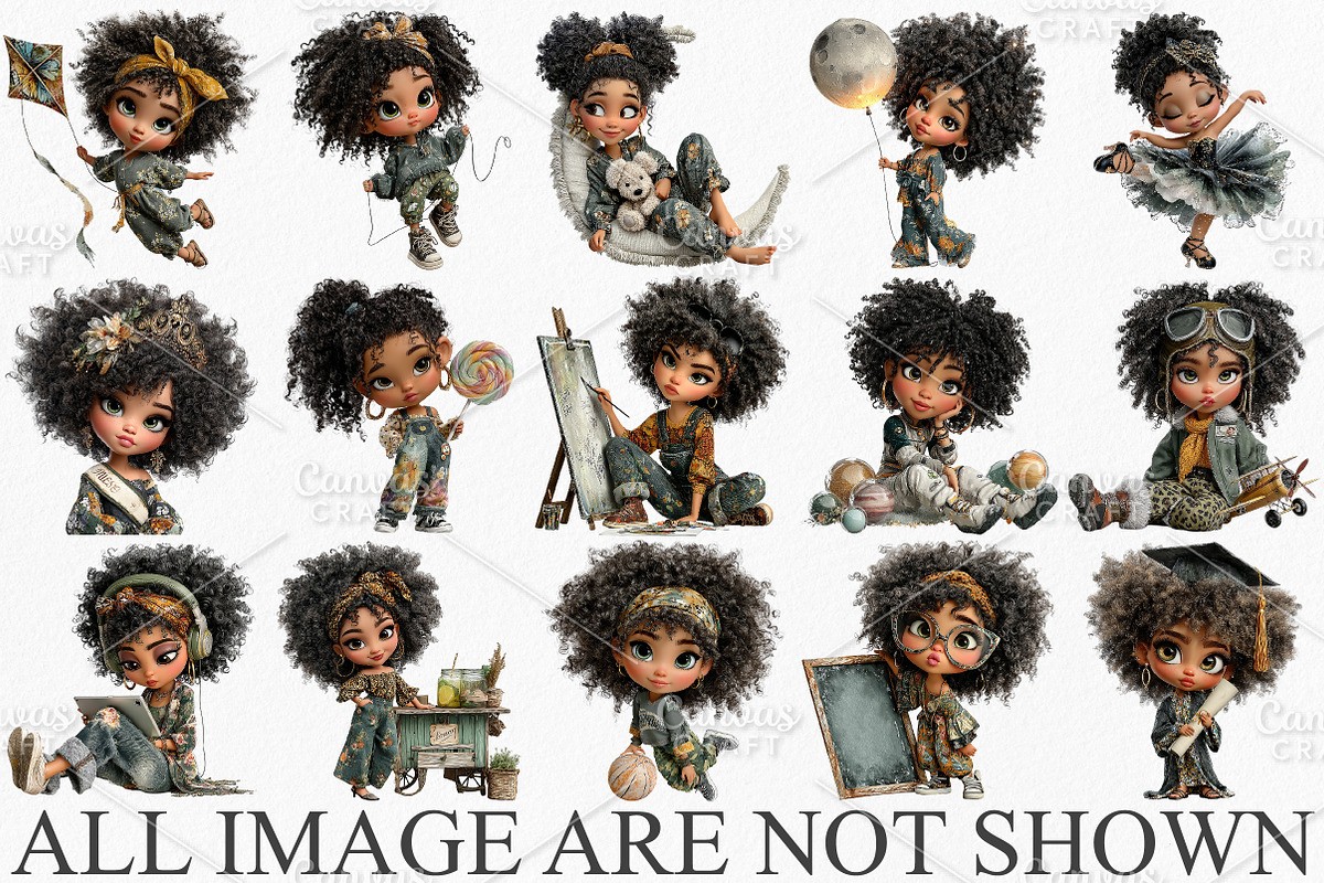 Whimsical Black Afro Girl Clipart, an Illustration by Canvas Craft (Photo 3 of 7)