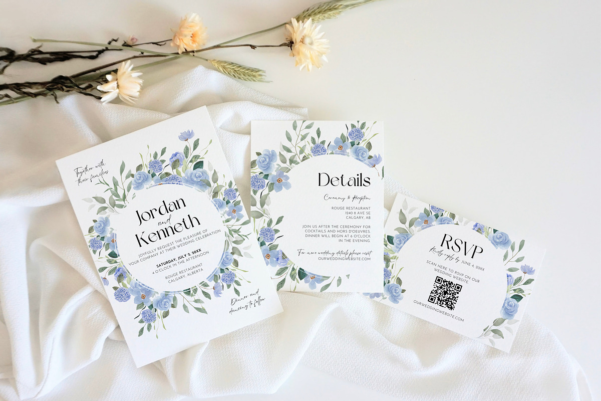 Blue Floral Wedding Invite Templates, an Invitation Template by Cottontail Paper Shop (Photo 2 of 7)